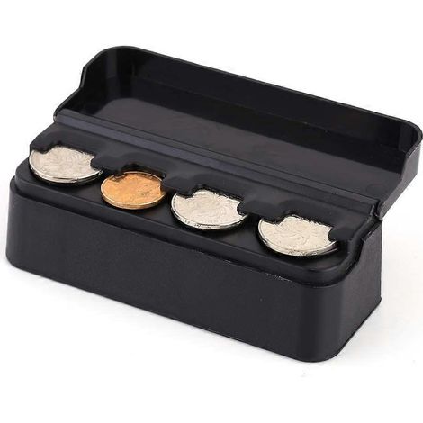 Organisateur de pièces de monnaie pour voiture, boîte de rangement portable en plastique noir pour pièces de monnaie, accessoire intérieur pour voiture, camion, camping-car. (1/4)