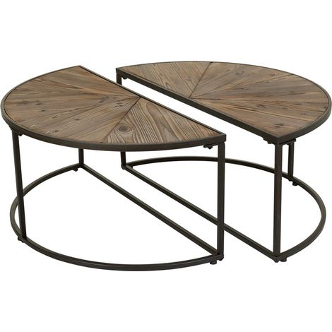 Mesa de centro set 2pzas de madera y metal marron 91x45,5x40,5