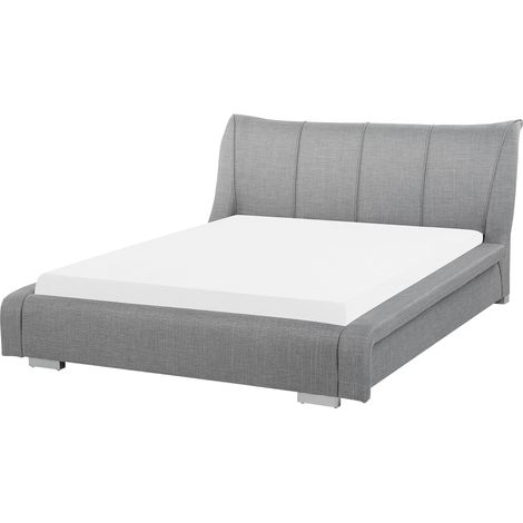 Marco de cama tapizado gris 140 x 200 cm con somier de listones y cabecero tapizado Nantes