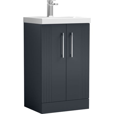 Nuie Deco Satin Soft Black 500mm 2 Door Vanity Unit and Mid Edge Ceramic Basin - DPF1423A