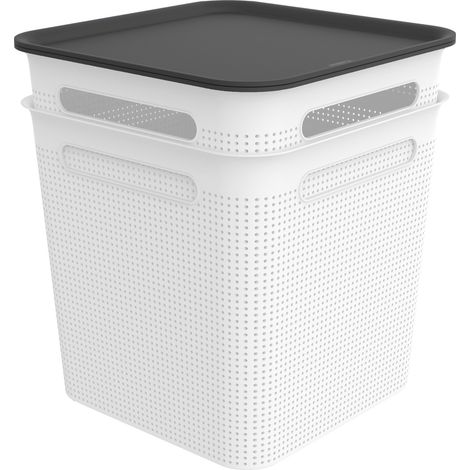Rotho Aufbewahrungsbox Brisen mit Deckel 29,5 x 29,5 cm 18 L mistletoe weiß 2er Set (1/2)
