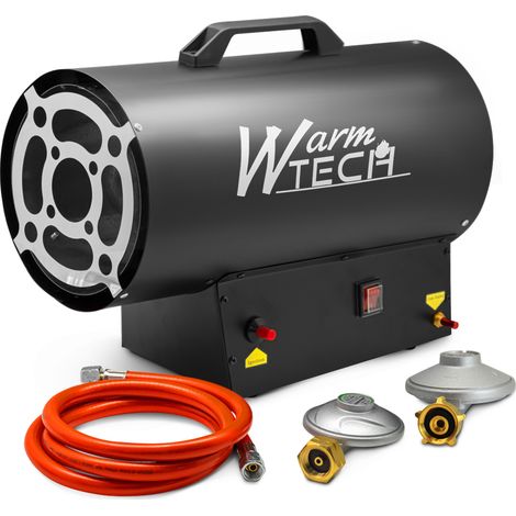 Warm Tech – Canon à chaleur au gaz 30 KW – Tuyau et détendeur inclus – Débit d'air 650 m³/h – Protection contre surchauffe – Pour chantiers humides