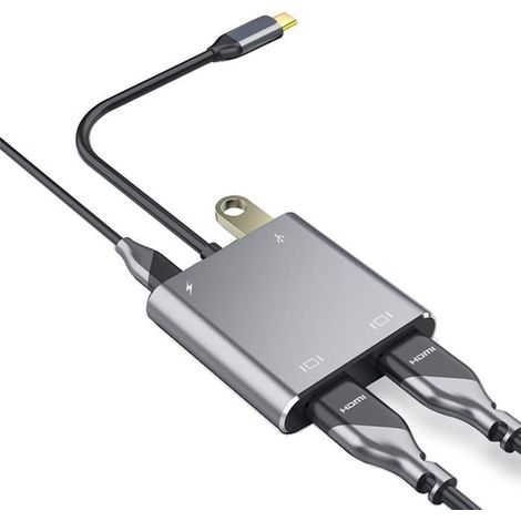(Gris)Adaptateur USB C vers Double HDMI, 4 en 1 USB de Type C vers Double Moniteur HDMI MST Hub 4K 60Hz avec USB 2.0 Et USB-C 100W PD (1/5)