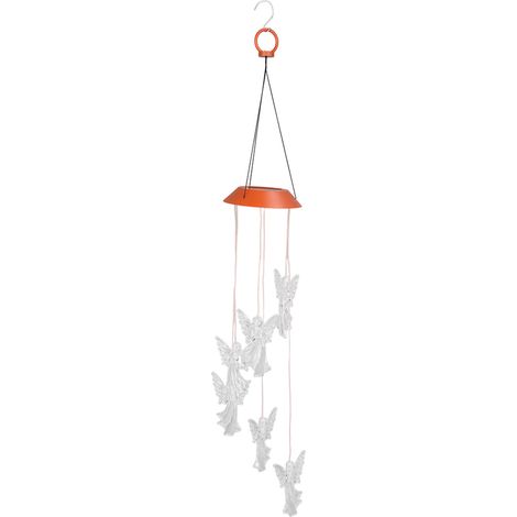 Carillon solaire mobile en forme d'ange avec lumières LED à couleurs changeantes et crochet pour jardin, clôture, terrasse (1/5)