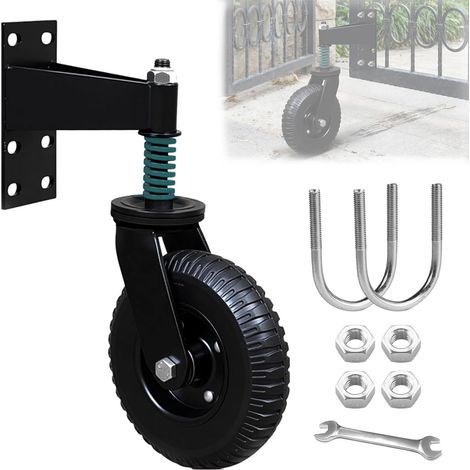 8-inch fence gate wheel, 600 lb load capacity, heavy-duty spring-loaded gate caster wheels with accessories, 360-degree rotating gate caster wheel