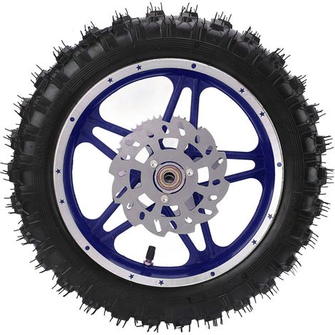 Roue arrière 2,5-10 pouces avec pneu, disque, roulement, pignon, antidérapante, bleue, pour moto tout-terrain, dirt bike et pit bike (1/5)