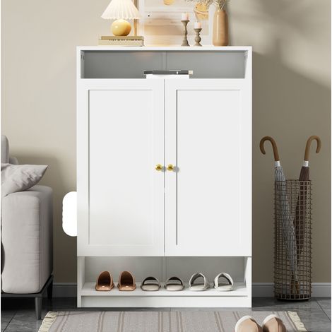 MEUBLIV Zapatero blanco 119x24x122 cm con 3 abattants y banco abatible (1/5)