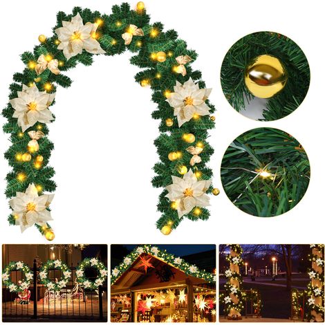 Jiubiaz LED Weihnachtsgirlande 2,7 m, 50 LED warmweiß, Batteriebox, goldene Weihnachtsdeko (1/5)