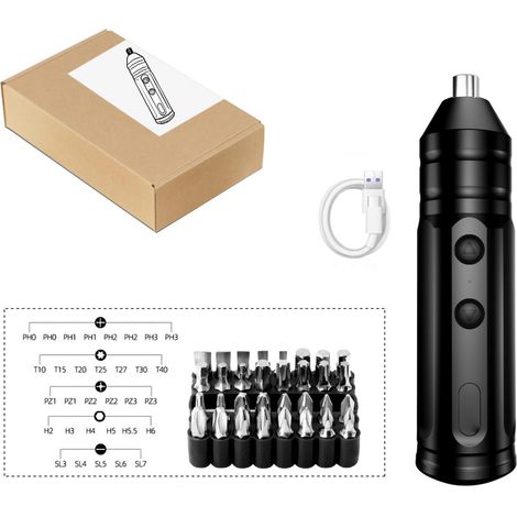 Tournevis électrique sans fil 33 pièces, perceuse rechargeable sans balais pour bricolage domestique (1/5)