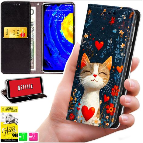 Brieftaschenhülle für Honor X5C Plus / X5C 4G – Blaumond-Print + 9H-Glas (1/5)
