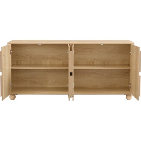 Credenza a 4 ante con rilievo circolare, 2 vani, ripiani regolabili, effetto legno naturale (1/5)