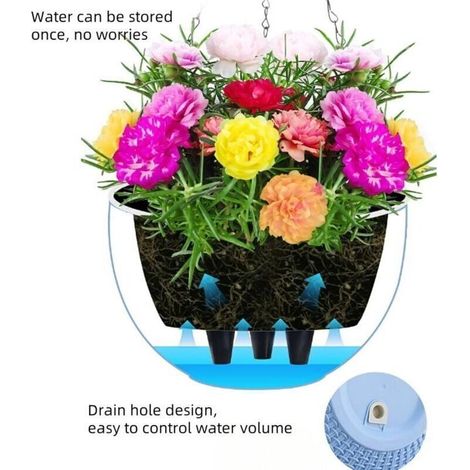 Ensemble de 2 Pots de Fleurs Suspendus avec chaîne en Acier Inoxydable, Pots de Fleurs Suspendus pour Balcon intérieur et extérieur et Pots de Fleurs Suspendus(Calibre 21cm,noir) (1/3)