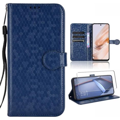Verre Trempé+Coque pour Blackview Shark 8/Oscal Tiger 12, Étui Rabat Portefeuille Housse Cuir PU [Fermeture Magnétique]- Bleu BDW