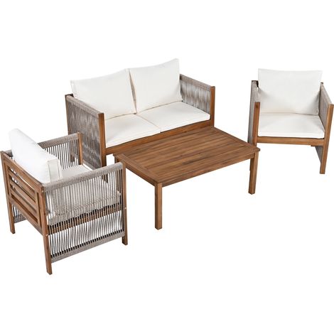 Conjunto de Jardín de 4 Plazas en Poliéster con Sofá, Mesa, 2 Sillones y Cojines Cómodos, Beige (1/5)