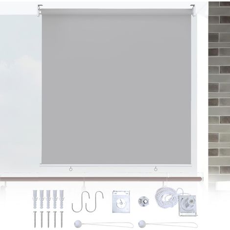 Randaco Senkrechtmarkise 140x140 cm 2er Set Balkonmarkise Hellgrau Sichtschutz Sonnenschutz UV beständig wasserdicht Balkon Terrasse