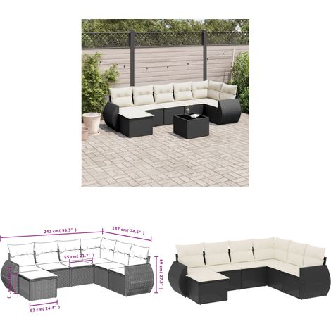 7-tlg. Garten-Sofagarnitur mit Kissen Schwarz Poly Rattan - Gartenmöbel - Outdoor Möbel - Lounge Set - Rattan Gartenset - Gartenlounge - Home & Living