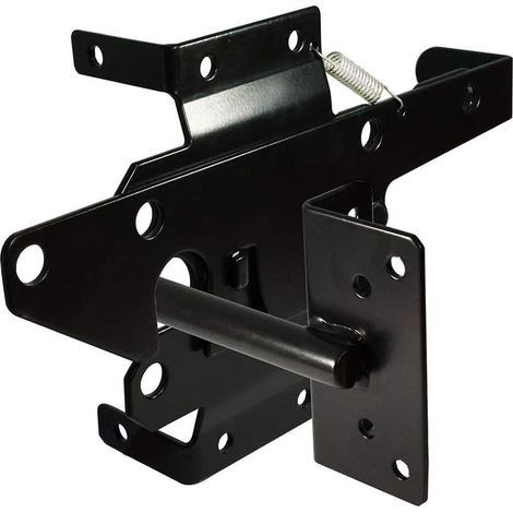Loquet de portail robuste à verrouillage automatique avec levier pour clôtures en bois/PVC, fixation sur poteau, visserie incluse, pour piscine, jardin, cour, acier, noir