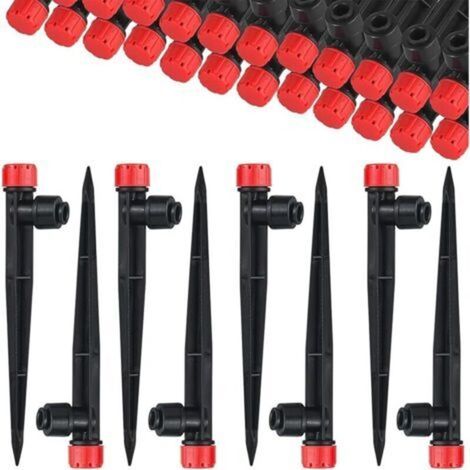 20 Pack 360° Adjustable Watering Sprinklers, 8 Holes with Stake and Micro Drip Hose Holder for 1/4" Hose, Irrigation Kits for Greenhouse, Potted Plants (Red) (1/5)