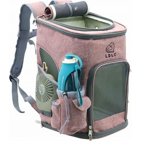 Sac à dos porté pour animal avec gobelet, filet pliable, coton, randonnée, voyage, camping, rose – DELKEVIC (1/5)