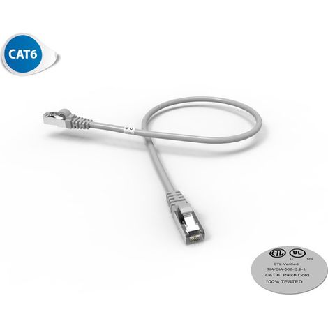 Cordon RJ45 CAT 6 surmoulé FUTP 100 Ohms LSOH, Couleur : gris, Longueur : 0,5 m (2025)