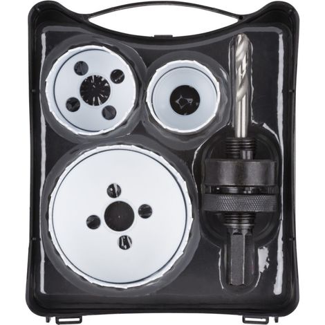 wolfcraft I Bi-Metall-Lochsägeneinsatz-Set „Renovieren“I 5980000 I 4-tlg., Schnitttiefe 40 mm, für Holz, Kunststoffe, Metalle und TrockenbaumaterialienI Lochsäge I Lochfräse (1/4)