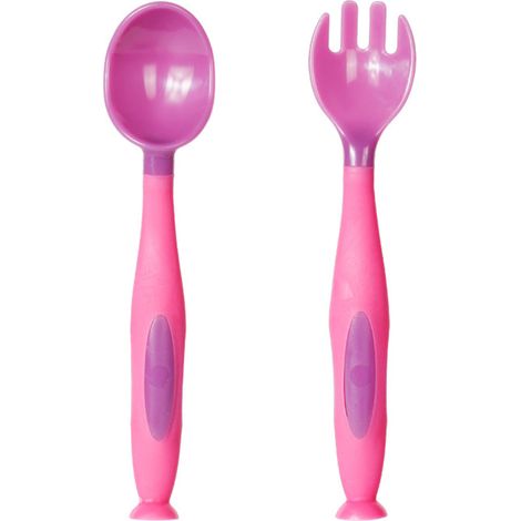 Baby-Gabel-Löffel-Set mit kurzen Griffen, weiches PP-Besteck für Kleinkinder, lila (1/5)