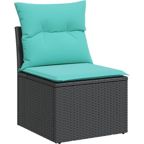 Garden Chair Armless with Cushions Black Poly Rattan (US only) vidaXL (1/5)