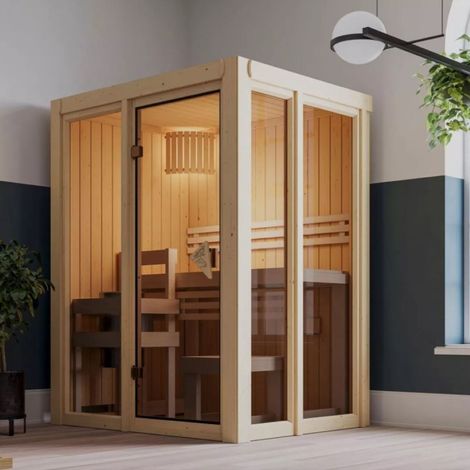 Sauna Intérieur 1-2 Places 1,89m² Poêle 3,6kW Vitres Karibu Irava (1/5)