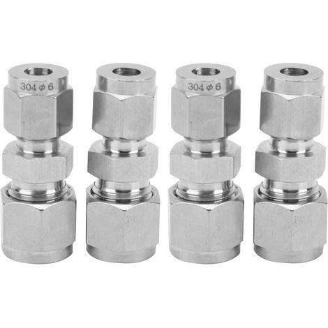 Raccord réducteur droit 304 inox double bague, 4 pièces adaptateur tube compression Ф6/Ф8. (1/5)