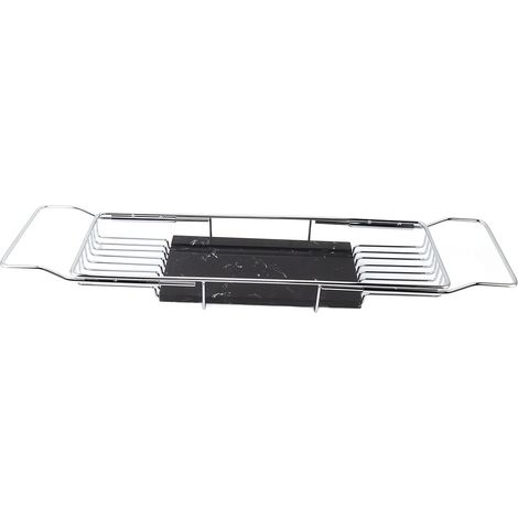 Étagère de baignoire en métal au design marbré, antidérapante, peu encombrante, multifonctionnelle, extensible, idéale comme cadeau de pendaison de crémaillère, argent et noir. (1/5)