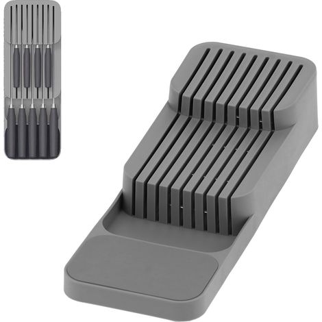Plateau de rangement pour couteaux de cuisine gris, organisateur pour tiroir à couteaux, idéal pour la maison et l'école. (1/5)