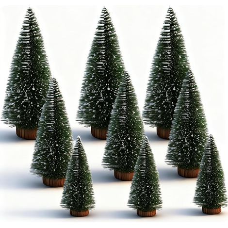Arbre de Noël Miniature, Mini Modèle d'Arbres de Noël, Artificiel Miniature Arbres de Noël, Mini Sisal Arbres, Petit Arbre de Noël de Neige, avec Bases en Bois, pour Noël, 3 Tailles, 9 Pièces (1/5)