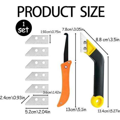 Set of Tile Grout Scrapers with 1 Angled Saw and 7 Replacement Blades, Tool for Removing, Cleaning and Preparing Old Seals Before Renovation and Repointing (1/5)