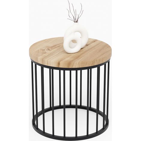 LAMO Manufaktur Couchtisch rund aus Holz 40 x 40 cm - Beistelltisch rund, Wohnzimmertisch, Sofatisch - kleiner Tisch, modern coffee table, Beistelltisch metall - Farbe: Nussbaum, Beine: Schwarz (1/5)