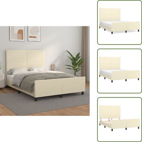The Living Store Bettgestell mit Kopfteil Creme 140x190 cm Kunstleder - Kopfteil (1/5)