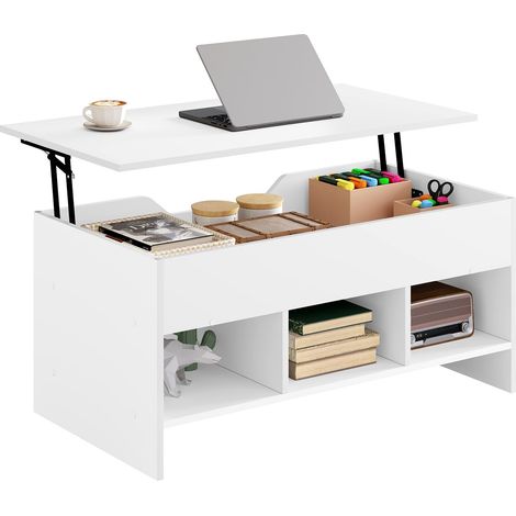 WOLTU Mesa de Centro Elevable, Mesa Elevadora Moderna para Sala de Estar, Mesa Auxiliar para Sofá con Amplio Estante Inferior de Almacenamiento, Blanco