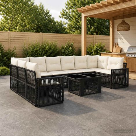 vidaXL Set Divano da Giardino 11 pz Nero e Bianco Crema polyrattan (1/5)