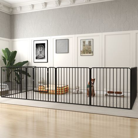 Ensemble modulaire de 8 pièces pour niche pour chien, utilisable à l'intérieur et à l'extérieur, avec 9 piquets, en acier, 164 x 164 x 80 cm, noir. (1/5)