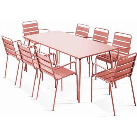 Ensemble table de jardin et 8 fauteuils en métal argile - Palavas (1/5)