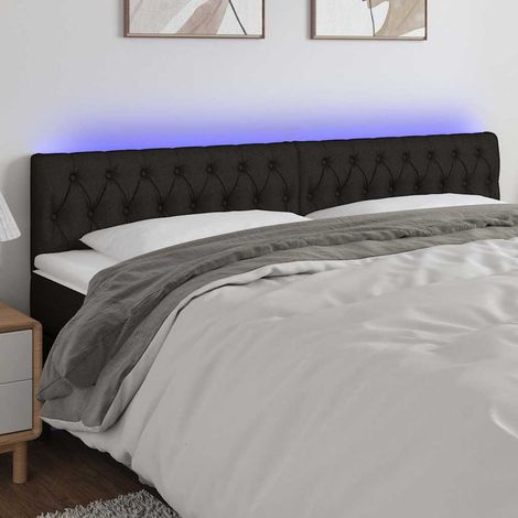 Tête de lit LED noire en tissu réglable en hauteur, 2 bandes LED, 200 x 7 x 78/88 cm - PANGIVO (1/5)