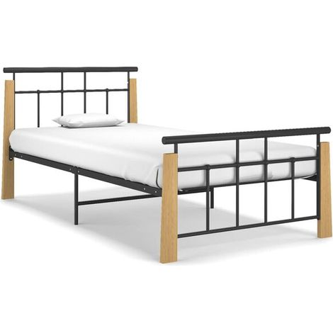 Cadre de lit (matelas non inclus), métal et chêne massif, 90 x 200 cm (1/5)