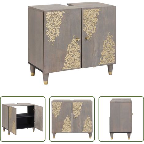 vidaXL Mangoholz Schrank -  Waschbeckenunterschrank Grau 62 x 33 x 58 cm Massivholz Mango (1/5)