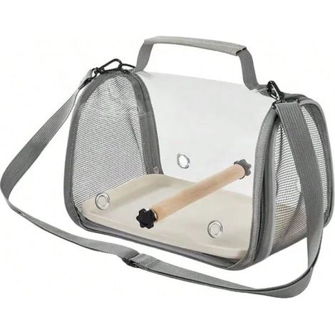 Sac à dos porte-oiseaux avec vue panoramique - respirant - pliable - avec perchoir et plateau amovible pour pivoine - petit soleil - peau de tigre - peau de moine (gris)