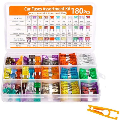 180 Pcs Standard Car Fuse Micro with 1 Fusing Pusher for Car RV Truck Motorcycle (2A 3A 5A 7.5A 10A 15A 20A 25A 30A 35A 40A ATC/ATO) (1/5)