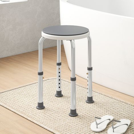Duschhocker, rutschfester Duschsitz, höhenverstellbar, 360° drehbar, Aluminium