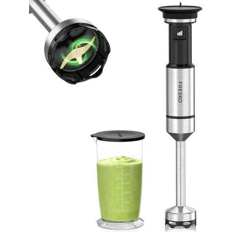 Hand Blender 1000W with Measuring Cup 700ml, Adjustable Speeds 4 Blades, Stainless Steel Foot with Saucepan Cover, Immersion Blender for Baby Food, Soups, Smoothies, Purees (1/5)