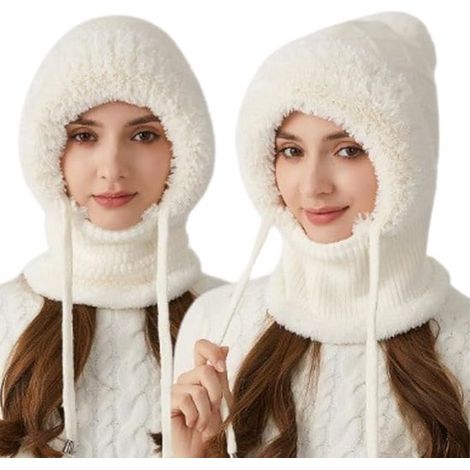 Cagoule d'hiver pour femme en polaire, cagoule multifonctionnelle, masque de ski, bonnet tempête pour le ski, les activités de plein air en montagne et à moto, blanc cassé (1/5)