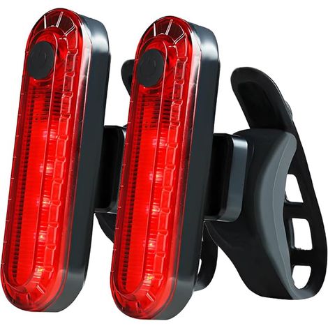 Leistungsstarkes 2-teiliges Fahrradrücklicht, Rücklicht, wiederaufladbar per Micro-USB, LED-Fahrradrücklicht, 5 Modi, wasserdichte LED-Lampe (IPX6) für Fahrräder, Radfahren und Mountainbiken