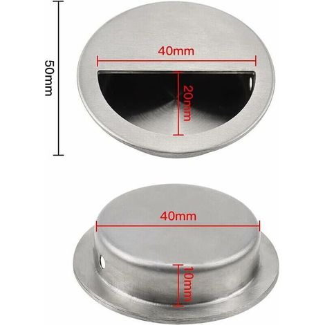 Set di 4 maniglie a incasso in acciaio inox color argento, maniglia rotonda per porta scorrevole Ø50mm con foro semicircolare di 40 x 20mm, facile da tirare - per porte scorrevoli o altri mobili (1/4)