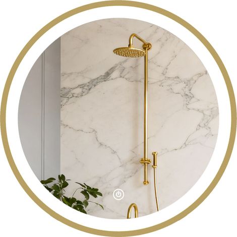 Miroir salle de bain LED rond 40 cm doré, miroir mural lumineux avec variateur, 3 températures de couleur, dimmable, éclairage intégré, idéal pour salle de bain moderne, design élégant.